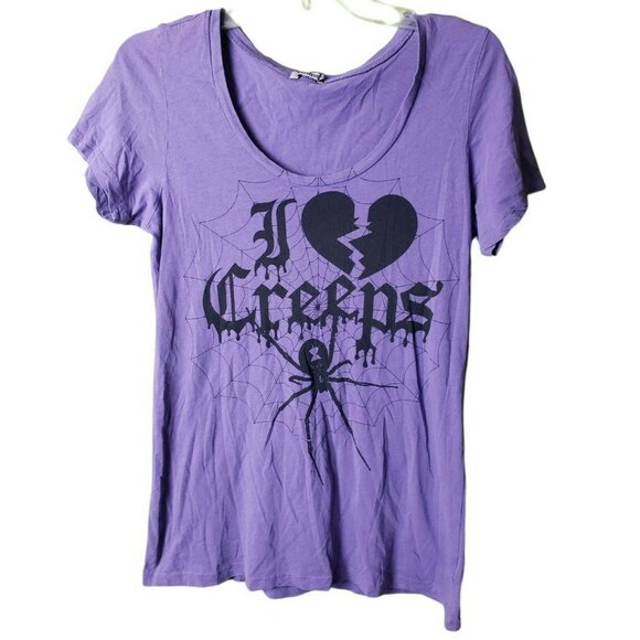 Sweet & Toxic "I Love Creeps" Purple Graphic T-Shirt XL 100% Cotton - Picture 1 of 6